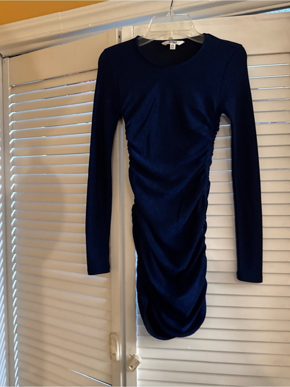 BB Dakota Navy Long Sleeve Ruched Bodycon Dress
